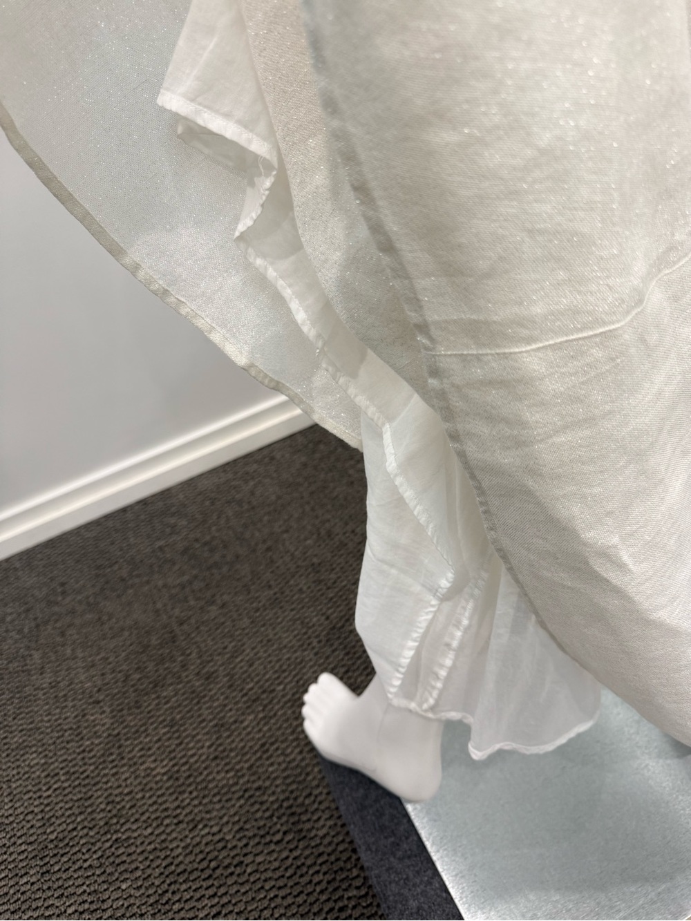Sleeveless White V-Neck Maxi Dress With Subtle Silver Shine - Picture 7 of 9